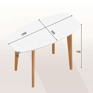 Стол овальный SKYLAND LYKKE TO-120, белый/бук, 120х60х75 см